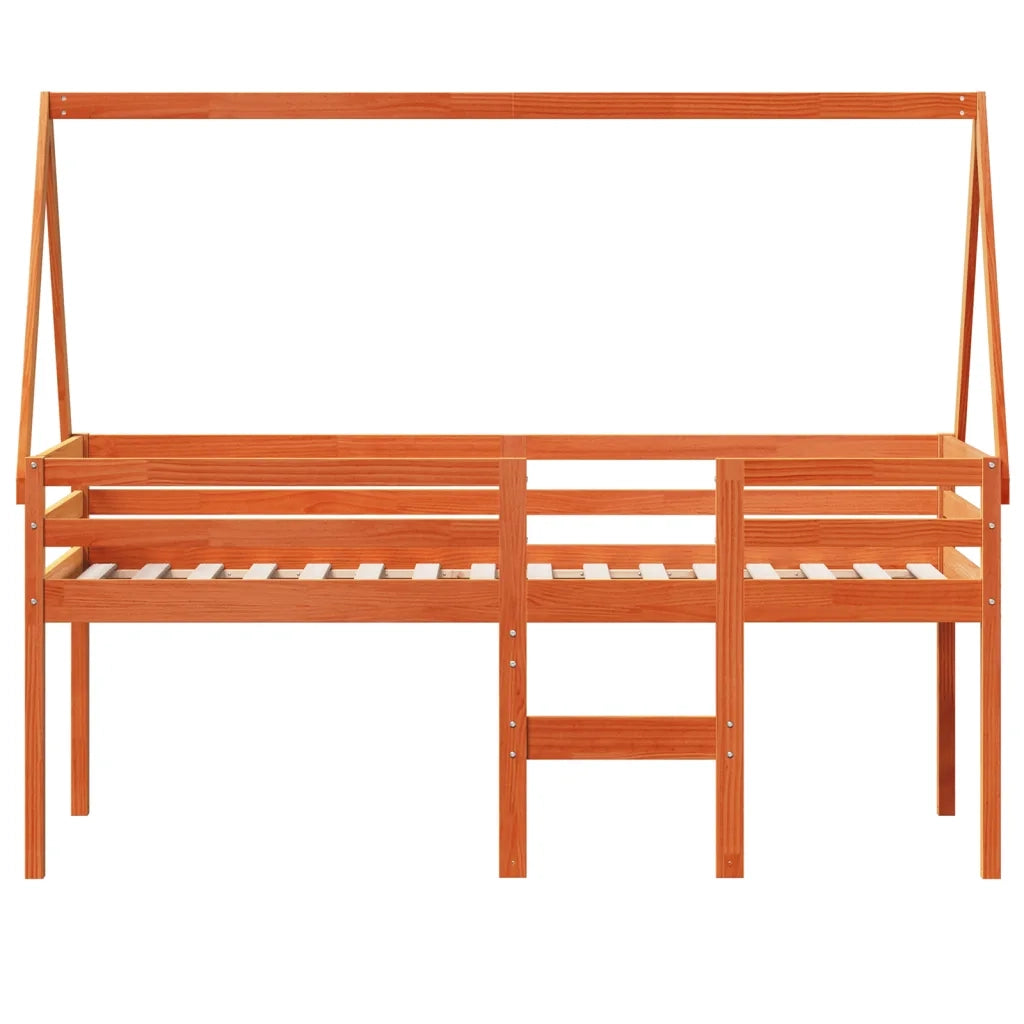 Letto a Soppalco con Tetto Marrone Cera 90x200 cm Legno di Pino 3282094