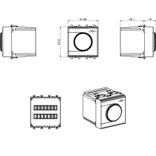 Tekla S44 Termostato Elettronico con Manopola 230V NA+NC 5A 2 Moduli Grigio Opaco