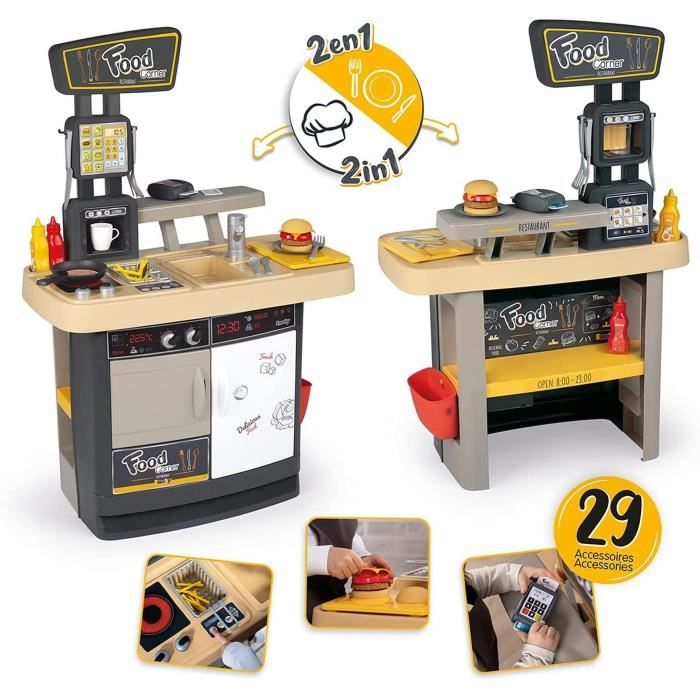 Smoby - Food Corner Restaurant - Kitchen Resto con lettore CB - 29 Accessori - Imitazione Giocattolo per Bambini