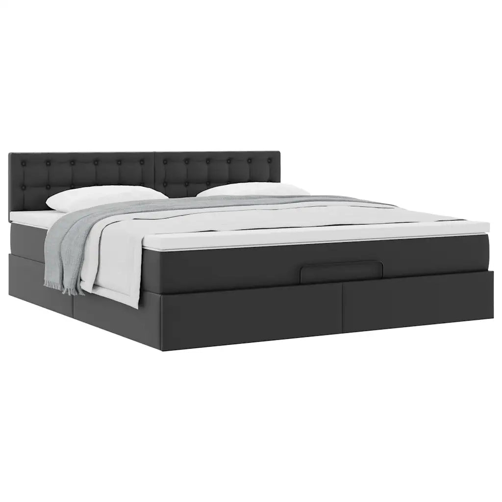 vidaXL Struttura Letto Pouf con Materasso Nero 160x200 cm Similpelle