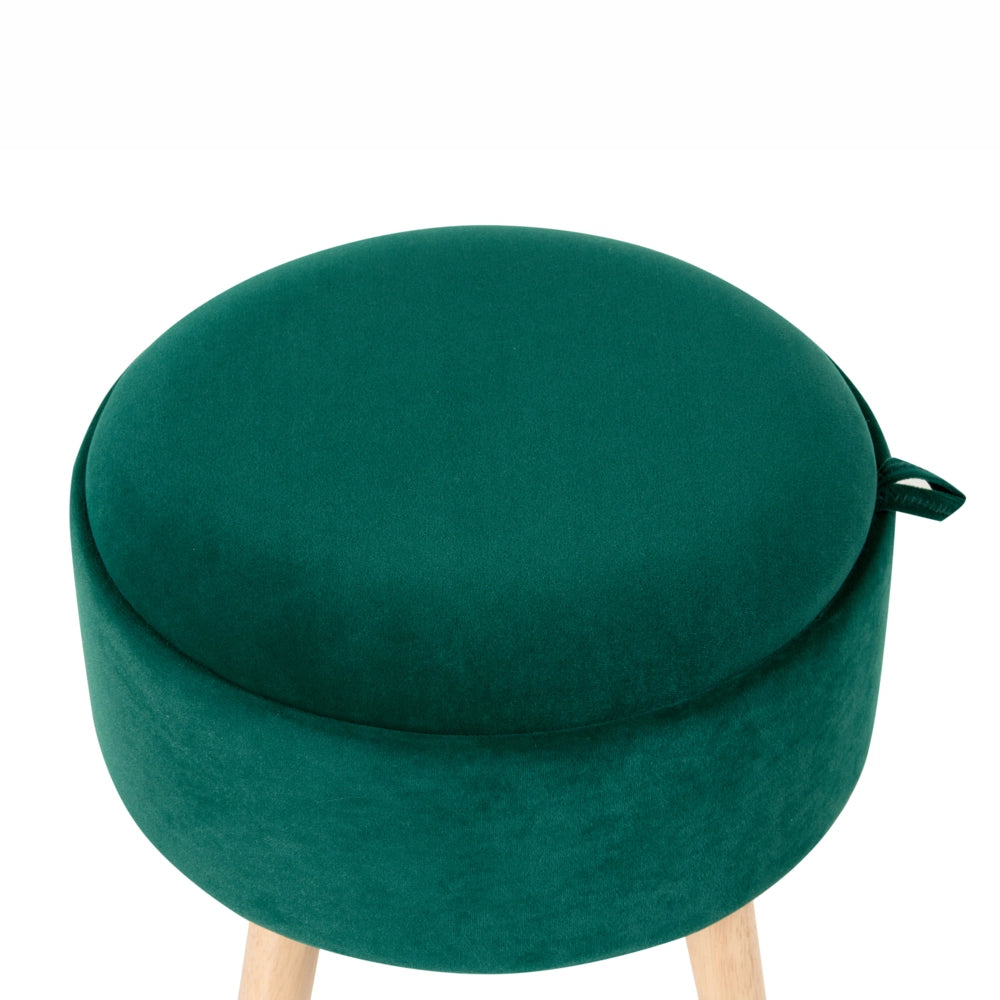 Pouf in velluto imbottito verde smeraldo con contenitore stile glamour elegante soggiorno camera da letto