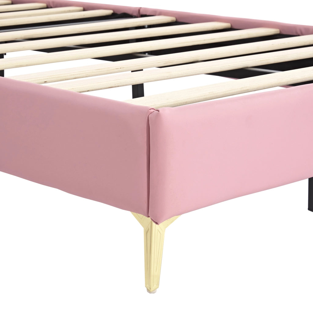 Letto singolo imbottito per bambini con testiera a corona; 90x200 cm; PU rosa e bianco