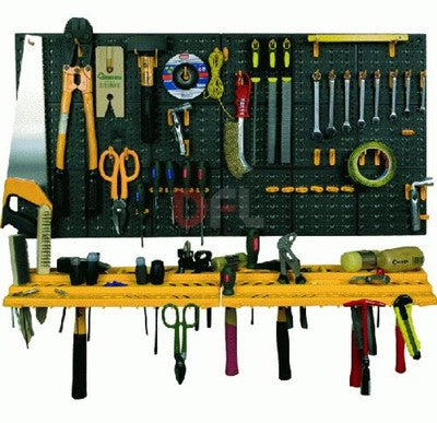 SET PANNELLI PORTAUTENSILI 2 PANNELLI + 2 MENSOLE E 50 GANCI CM 50 x 50 (PER 2)