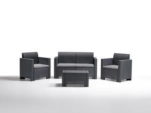 SET DA GIARDINO NEBRASKA 2 COMPLETO DI CUSCINI COLORE ANTRACITE 2POLTR+1DIV+1TAV