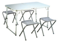 SET CAMPEGGIO TAVOLO + 4 SGABELLI PIEHEVOLE RICHIUDIBILE IN ALLUMINIO
