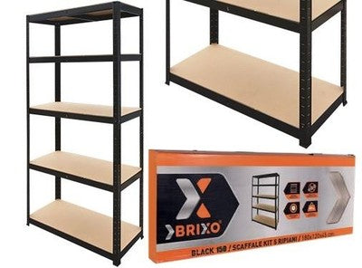 SCAFFALI IN KIT 5 PIANI IN MDF BRIXO BLACK 150 MISURA L90xP40xH180 CM