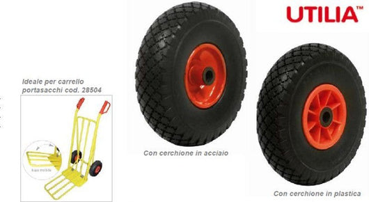 RUOTE RUOTA PIENA PER CARRELLI PORTASACCHI  FORO mm. 20   RUOTA mm. 260