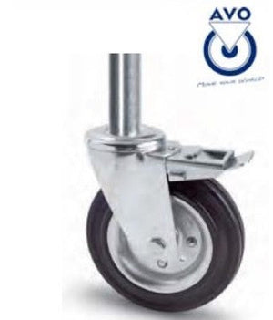 RUOTA GIREVOLE PER PONTEGGI IN GOMMA CON FRENO ART103B MM.200  - MM. 40x190