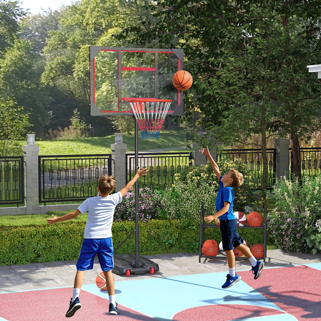 Canestro da Basket per Bambini ¨C Minimal ¨C Rosso, 210-260 cm Regolabile, con Ruote