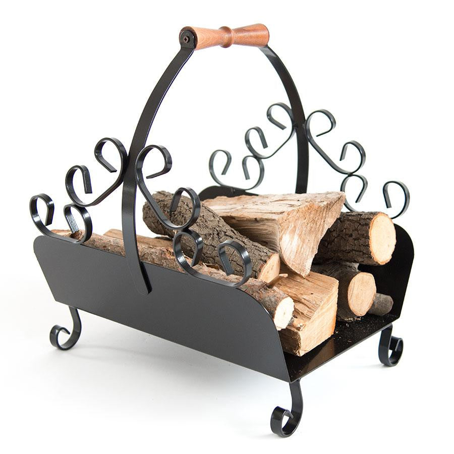 PORTALEGNA RICCIOLI IN FERRO BATTUTO PORTA LEGNA CM.36X40X46