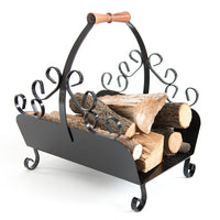 PORTALEGNA RICCIOLI IN FERRO BATTUTO PORTA LEGNA CM.36X40X46