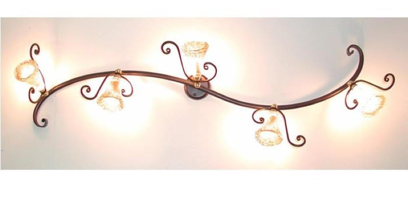 PLAFONIERA FARETTO IN FERRO BATTUTO E VETRO 5 LUCI LANTERNA APPLIQUE LAMPIONE