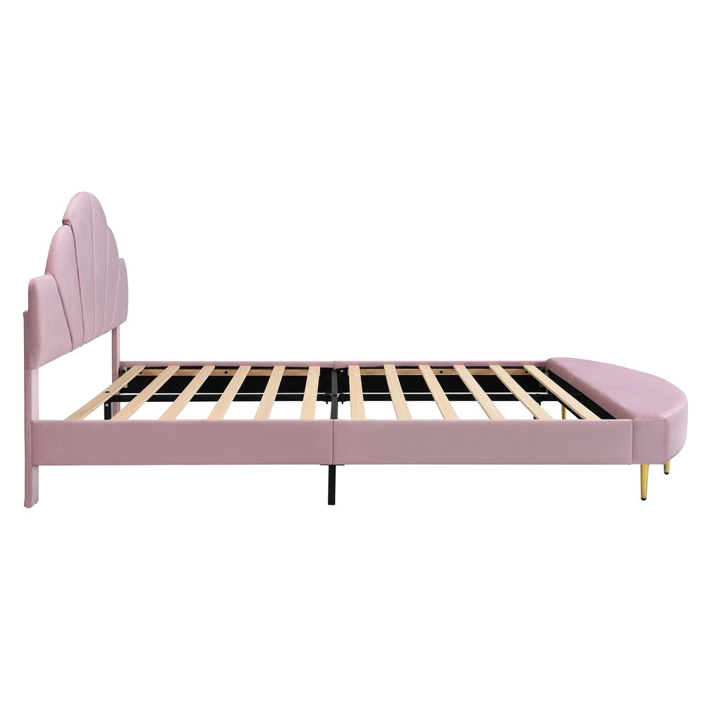 Letto Imbottito con Testiera in Velluto e Panca ¨C MINIMAL ¨C Rosa, 140x200