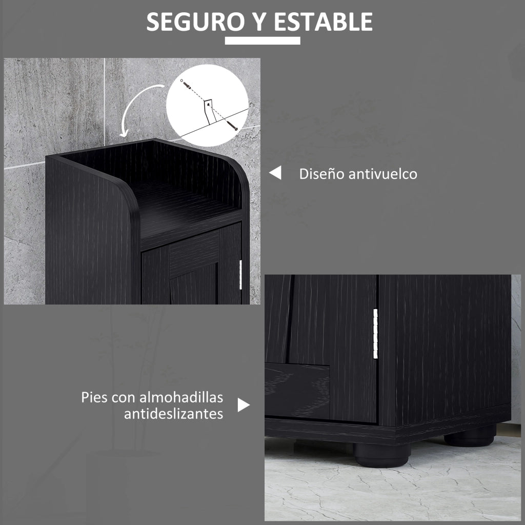 Colonna Bagno 2 Ante con Ripiani Regolabili e Portarrollos ¨C zephmum ¨C 20x20x185 cm Nero