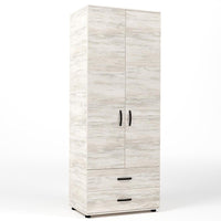 Kit Armadio Moderno in Legno con 2 Ante 2 Cassettoni e Asta cm 80x52x205h