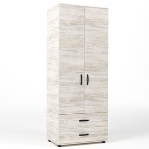 Kit Armadio Moderno in Legno con 2 Ante 2 Cassettoni e Asta cm 80x52x205h