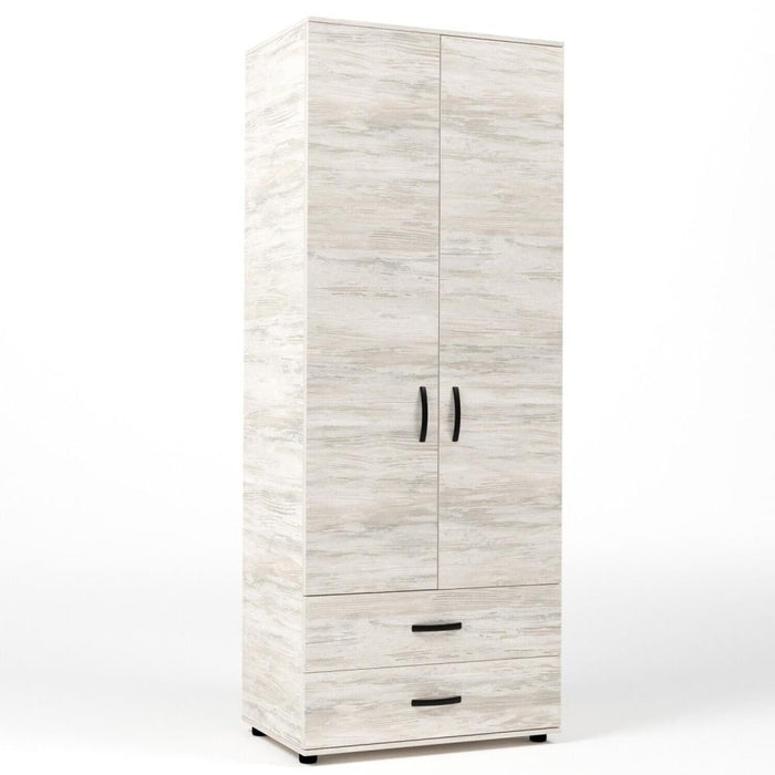 Kit Armadio Moderno in Legno con 2 Ante 2 Cassettoni e Asta cm 80x52x205h