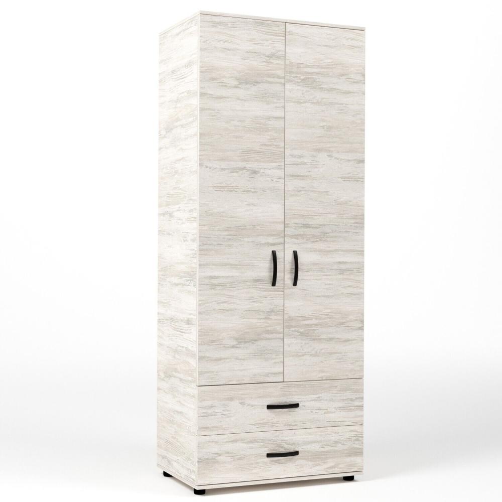 Kit Armadio Moderno in Legno con 2 Ante 2 Cassettoni e Asta cm 80x52x205h