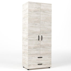 Kit Armadio Moderno in Legno con 2 Ante 2 Cassettoni e Asta cm 80x52x205h