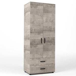 Kit Armadio Moderno in Legno con 2 Ante 2 Cassettoni e Asta cm 80x52x205h