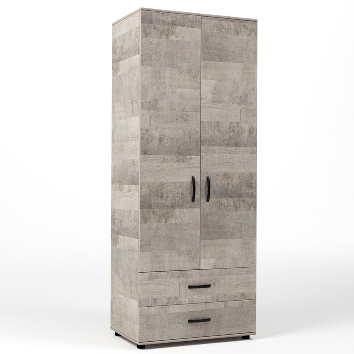 Kit Armadio Moderno in Legno con 2 Ante 2 Cassettoni e Asta cm 80x52x205h