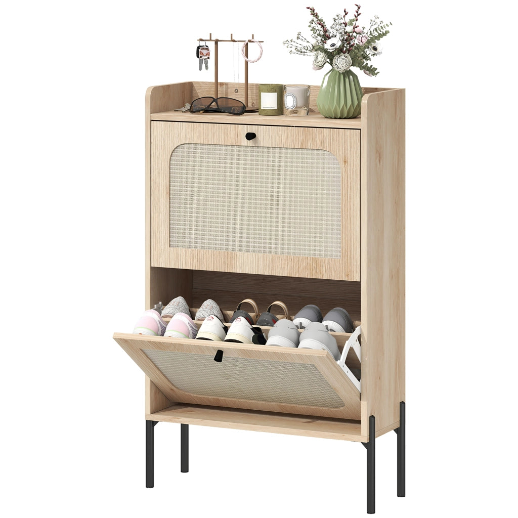 Scarpiera 12 paia con ante in rattan e 2 cassetti ¨C zephmum ¨C rovere 88x132x19