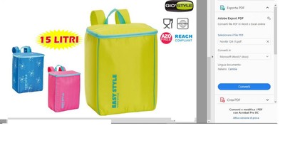 ZAINO TERMICO EASY STYLE BACKPACK LT.15 CM.26,5x17x35 BORSE TERMICHE