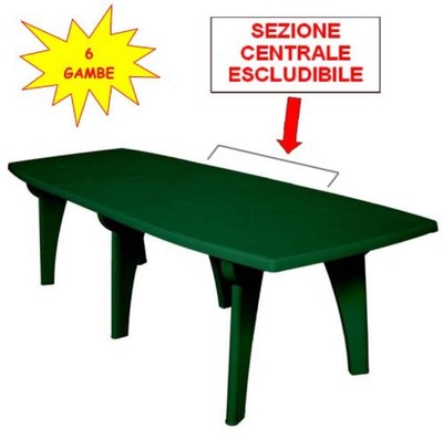TAVOLO LIPARI VERDE O BIANCO RIDUCIBILE IN POLIPROPILENE CM. 250X90X72H