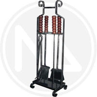 SET CAMINO IN FERRO BATTUTO MANICO LEGNO 78 ALTEZZA CM.65 ATTREZZI CAMINETTO