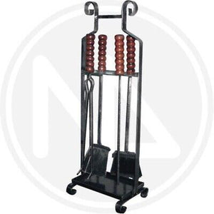 SET CAMINO IN FERRO BATTUTO MANICO LEGNO 78 ALTEZZA CM.65 ATTREZZI CAMINETTO
