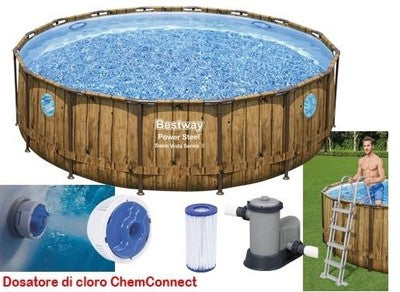 PISCINE TONDE CON TELAIO RATTAN BESTWAY 56725 PISCINA FUORITERRA CM. 488X122H