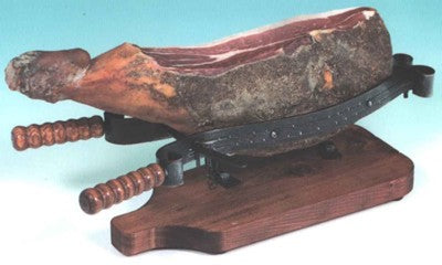 PORTAPROSCIUTTO BASE IN LEGNO MORSA IN FERRO BATTUTO