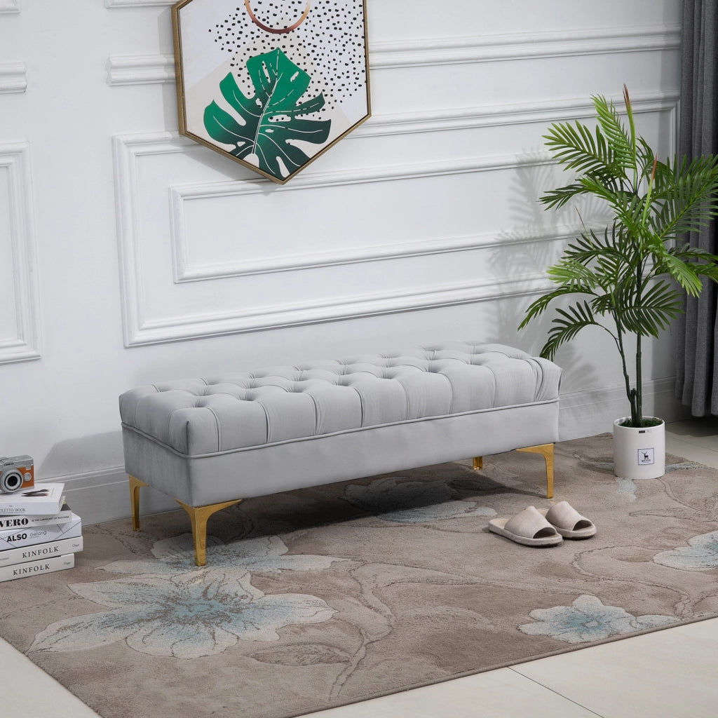 Divano letto imbottito in tessuto velluto ¨C zephmum ¨C Grigio, Metallo dorato, 118x45x42cm