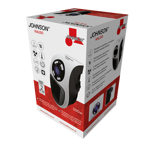 Termoventilatore da Presa Potenza 500W con Elemento Riscaldante in Ceramica Display LED Timer Digitale Temperatura Regolabile Sistema Anti Surriscaldamento Colore Bianco/Nero