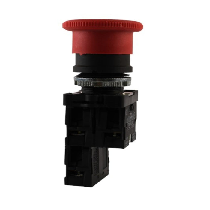 Pulsante a fungo rosso diametro 40 2 NO + 2 NC supporto metallo sgancio a rotazione Aleyay