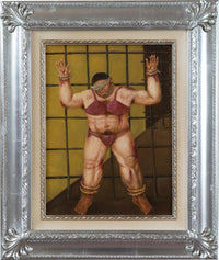 Biscottini Dipinto a mano olio su tela con cornice in legno finitura foglia argento