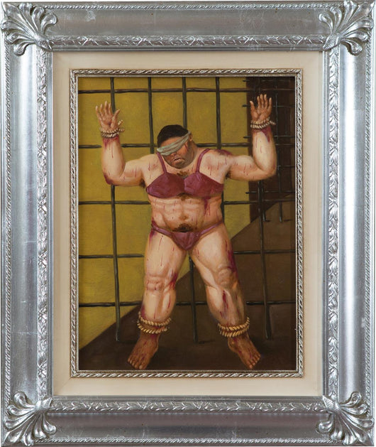 Biscottini Dipinto a mano olio su tela con cornice in legno finitura foglia argento