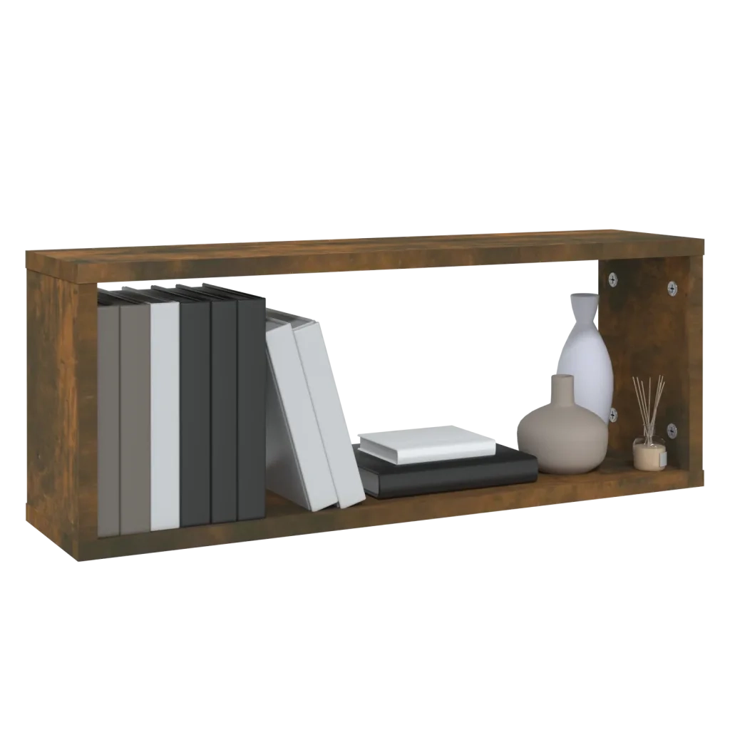 Mensole Parete Cubo 6pz Rovere Fumo 60x15x23 cm in Multistrato 815926