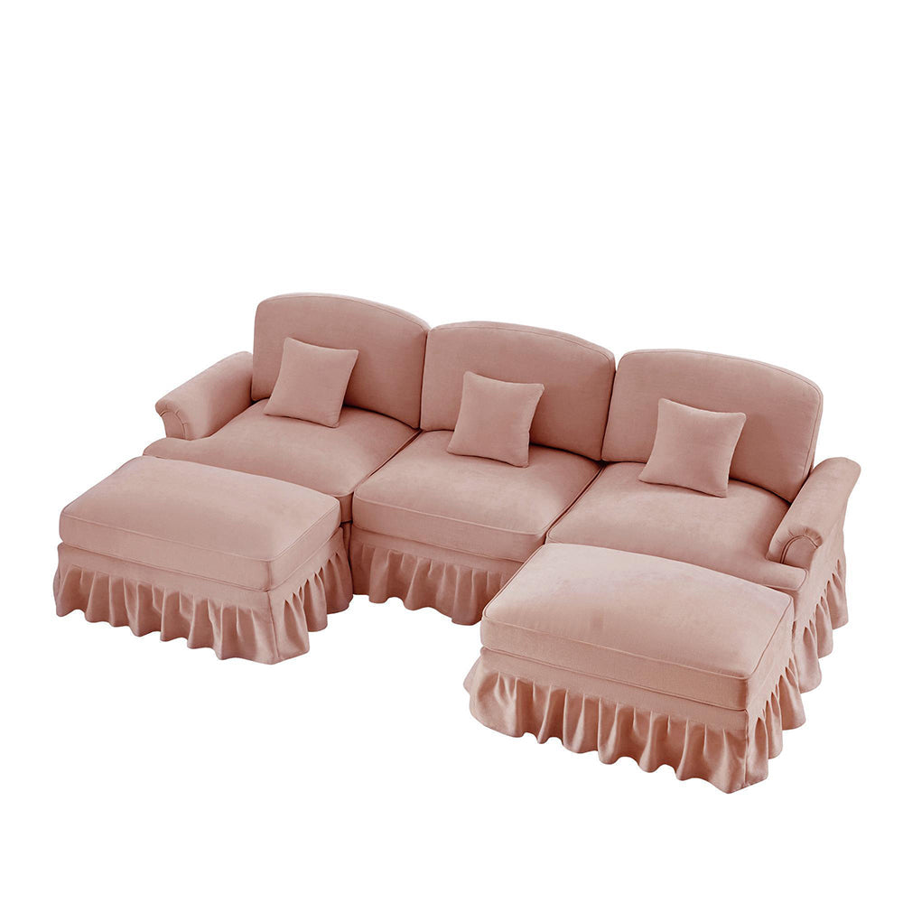 Divano modulare a U - Xylo - Chenille, stile classico, con pouf, rosa