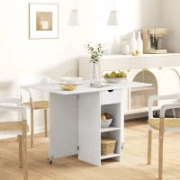 Tavolo Pieghevole per 2-4 Persone, Tavolo da Cucina Pieghevole con Spazio di Archiviazione, Tavolo Espandibile su Ruote, Bianco