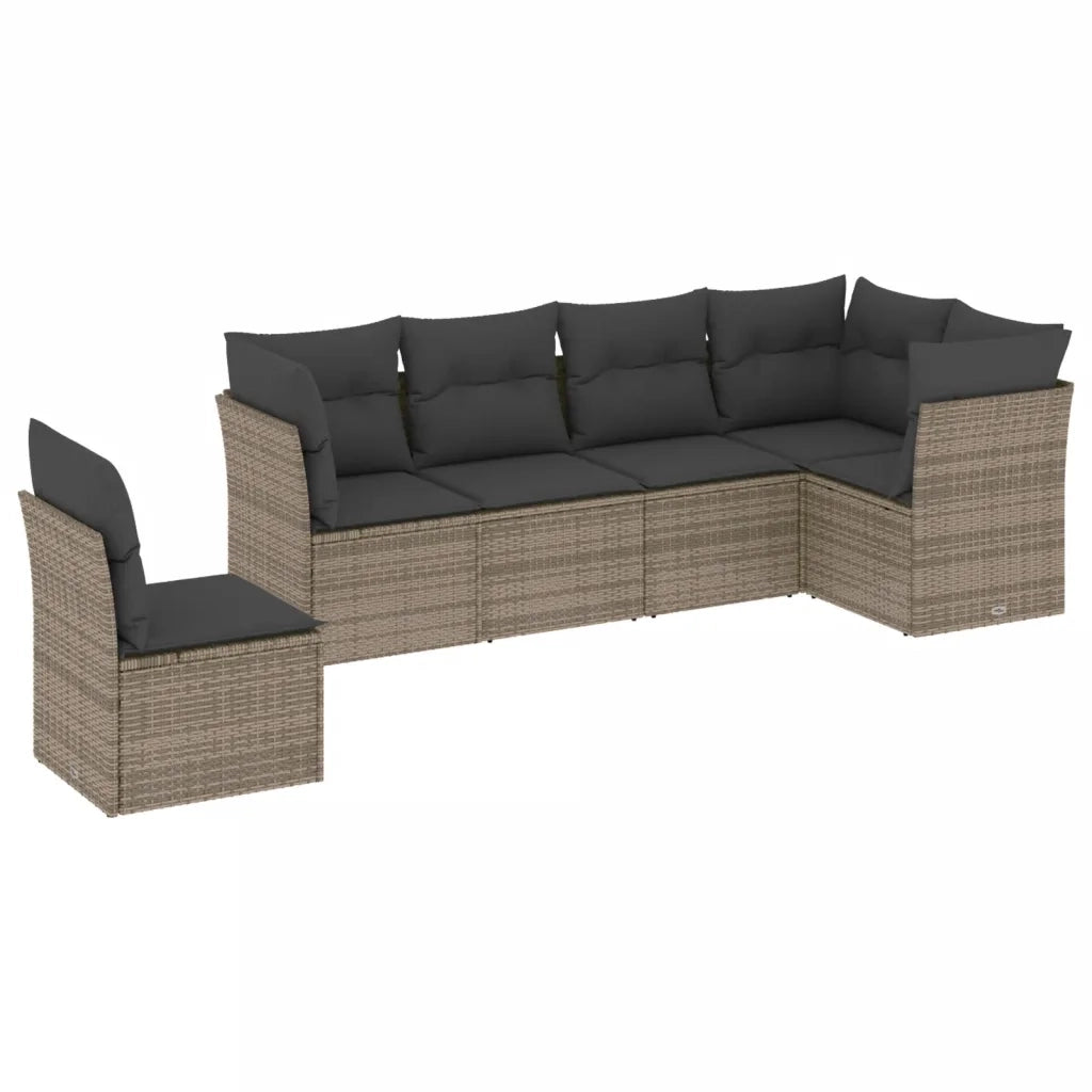 Set Divano da Giardino 6 pz con Cuscini Grigio in Polyrattan 3217700