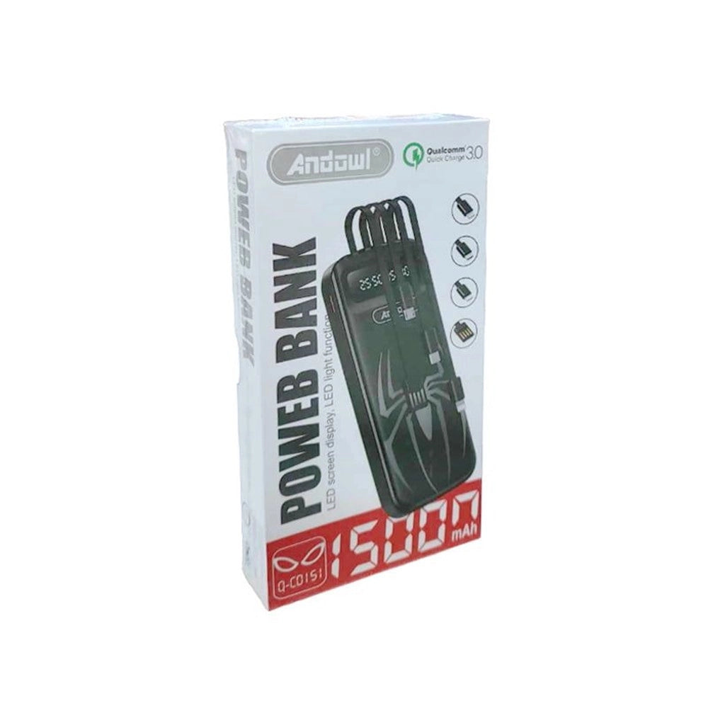Trade Shop - Power Bank Portatile Q-cd151 15000mah Con Luce Display A Led Cavi Integrati Design Ragno -