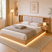 Letto flottante con testiera contenitore, USB e cassetti, 180x200 cm
