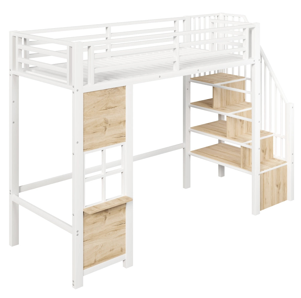 Letto a soppalco 90x200 cm con scala contenitore e area gioco bianco