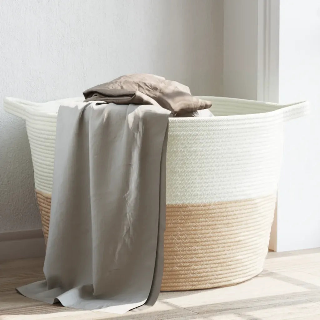 Cesto per Biancheria Beige e Bianco ?60x36 cm in Cotone CFW5919967
