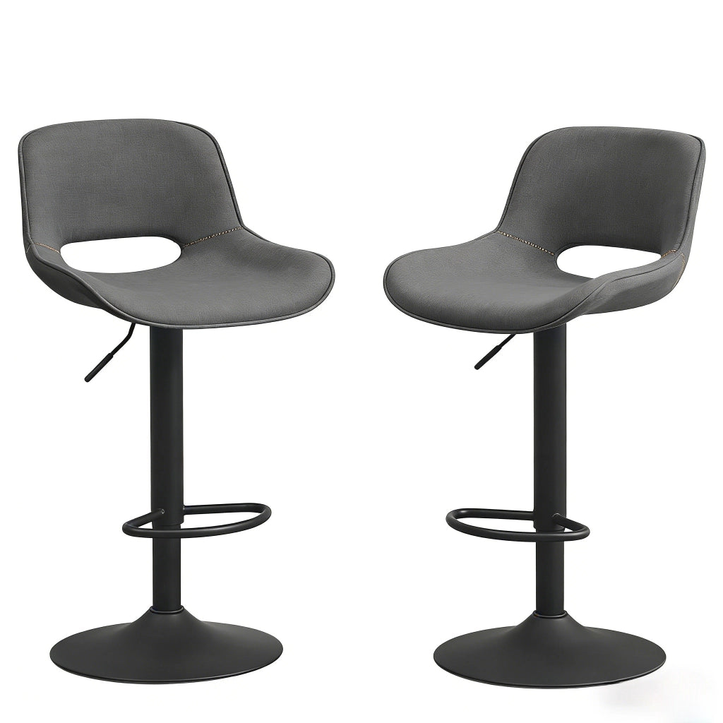 Set 2 sgabelli da bar girevoli con schienale, regolabili in altezza, in lino grigio