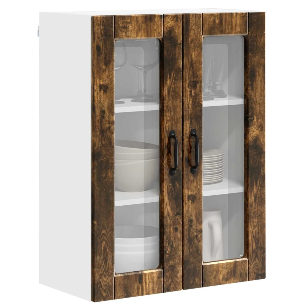 Pensile da cucina | Mobile in vetro da parete PORTO Rovere fum¨¦ 60 x 31 x 80 cm