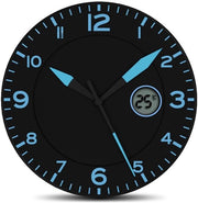 Orologio da parete con design moderno - orologio con visualizzazione temperatura digitale - per cucina, ufficio, soggiorno, camera - 25 cm - nero e blu