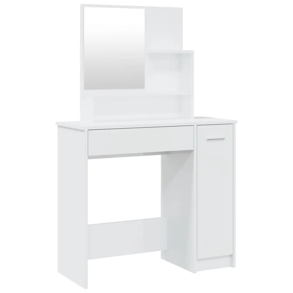 Toeletta con Specchio-Tavolo da Vanit¨¤ Bianco Lucido 86,5x35x136 cm