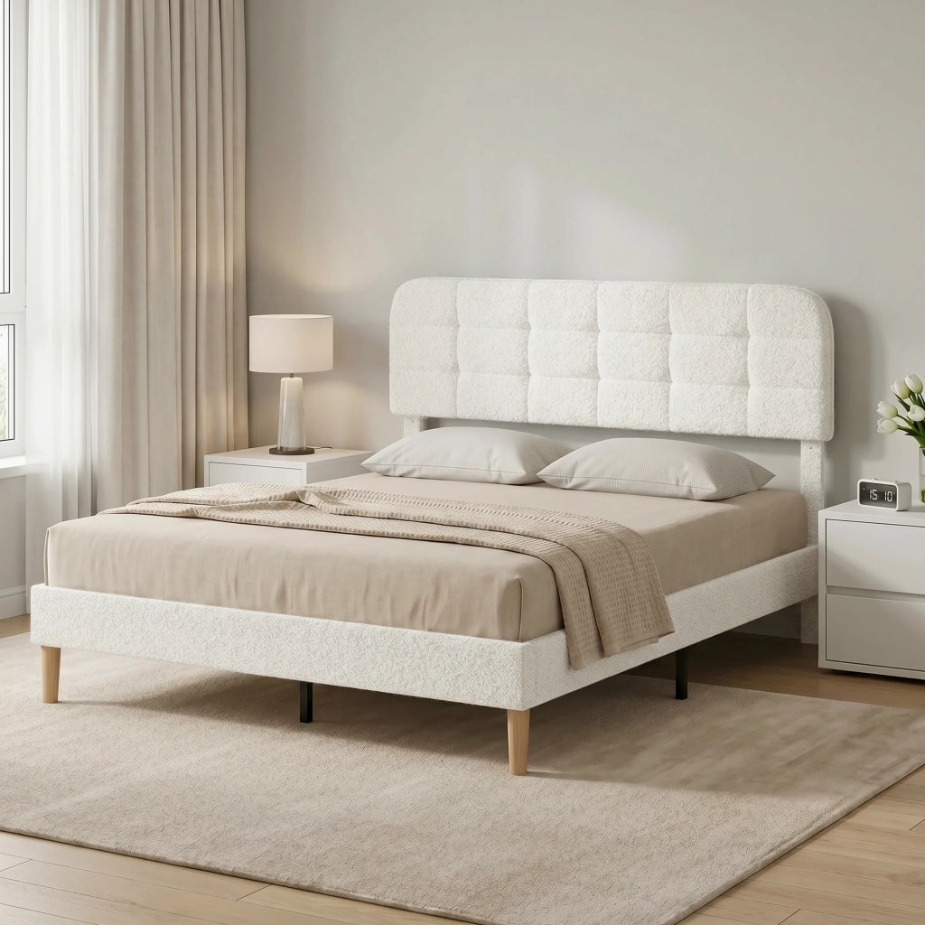 Letto Imbottito Matrimoniale con Testiera Regolabile ¨C zephmum ¨C 160x200 cm Bianco Velluto Teddy